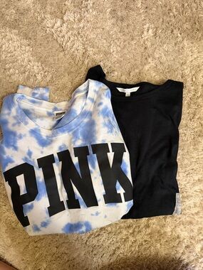 PINK Victoria's Secret Blue & White Tie-Dye Crewneck Sweatshirt